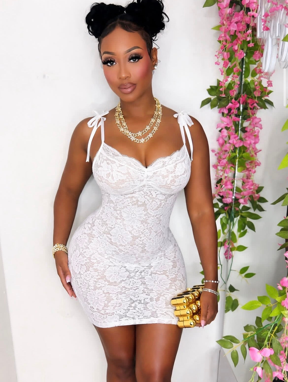 SHEER LACE SWEETHEART TIE MINI DRESS