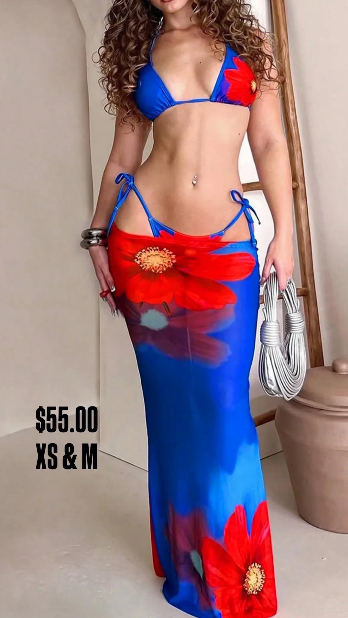 FLORAL 3PC SKIRT SWIM SET