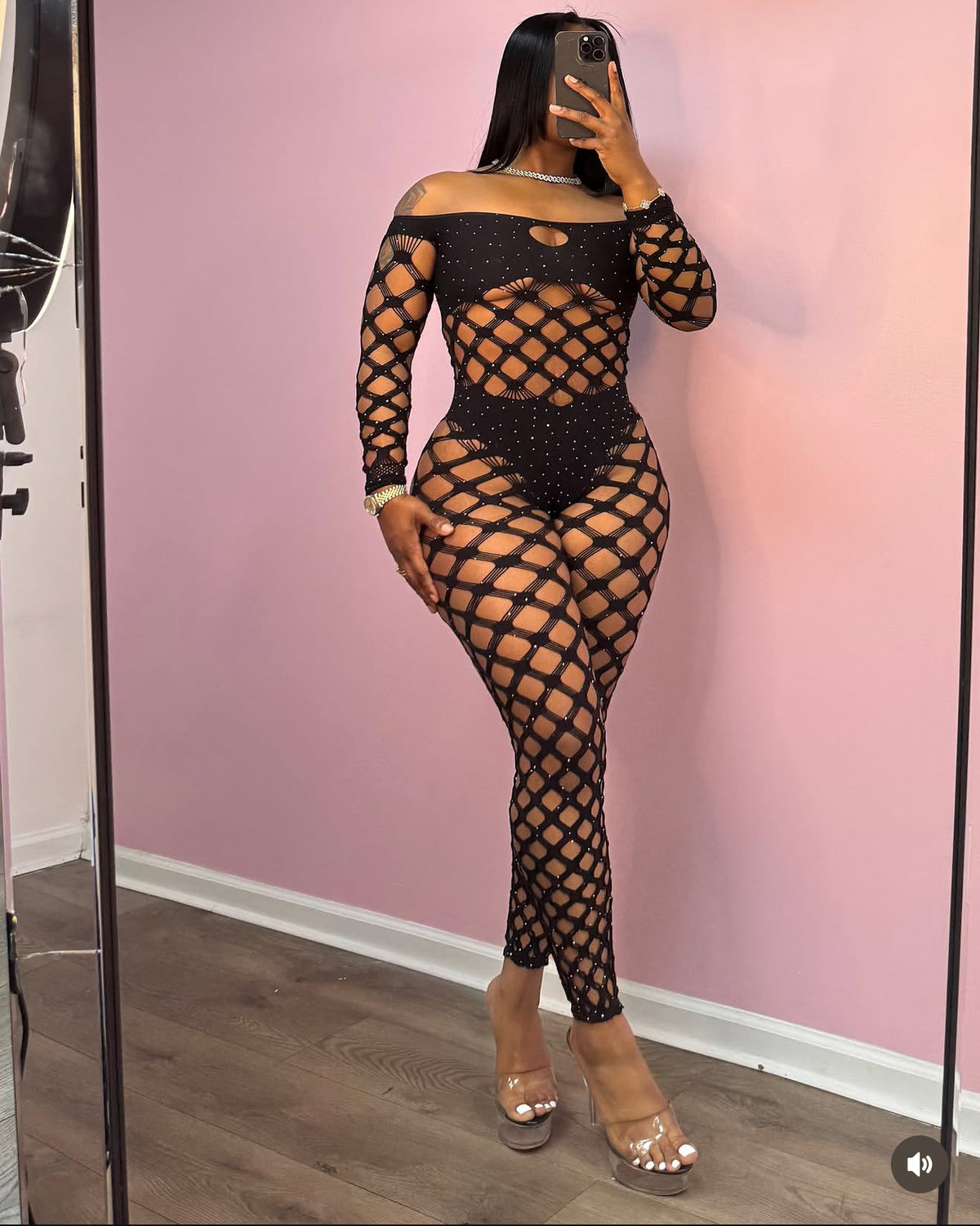 RHINESTONE LONG SLEEVE JUMPSUIT