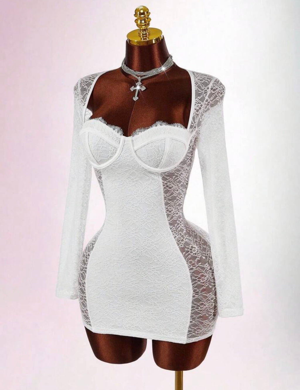 LONG SLEEVE LACE CORSET MINI DRESS