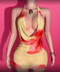 Hibiscus Mesh Halter Mini Dress