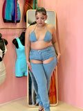 CUT OUT DENIM RHINESTONE 2PC SET