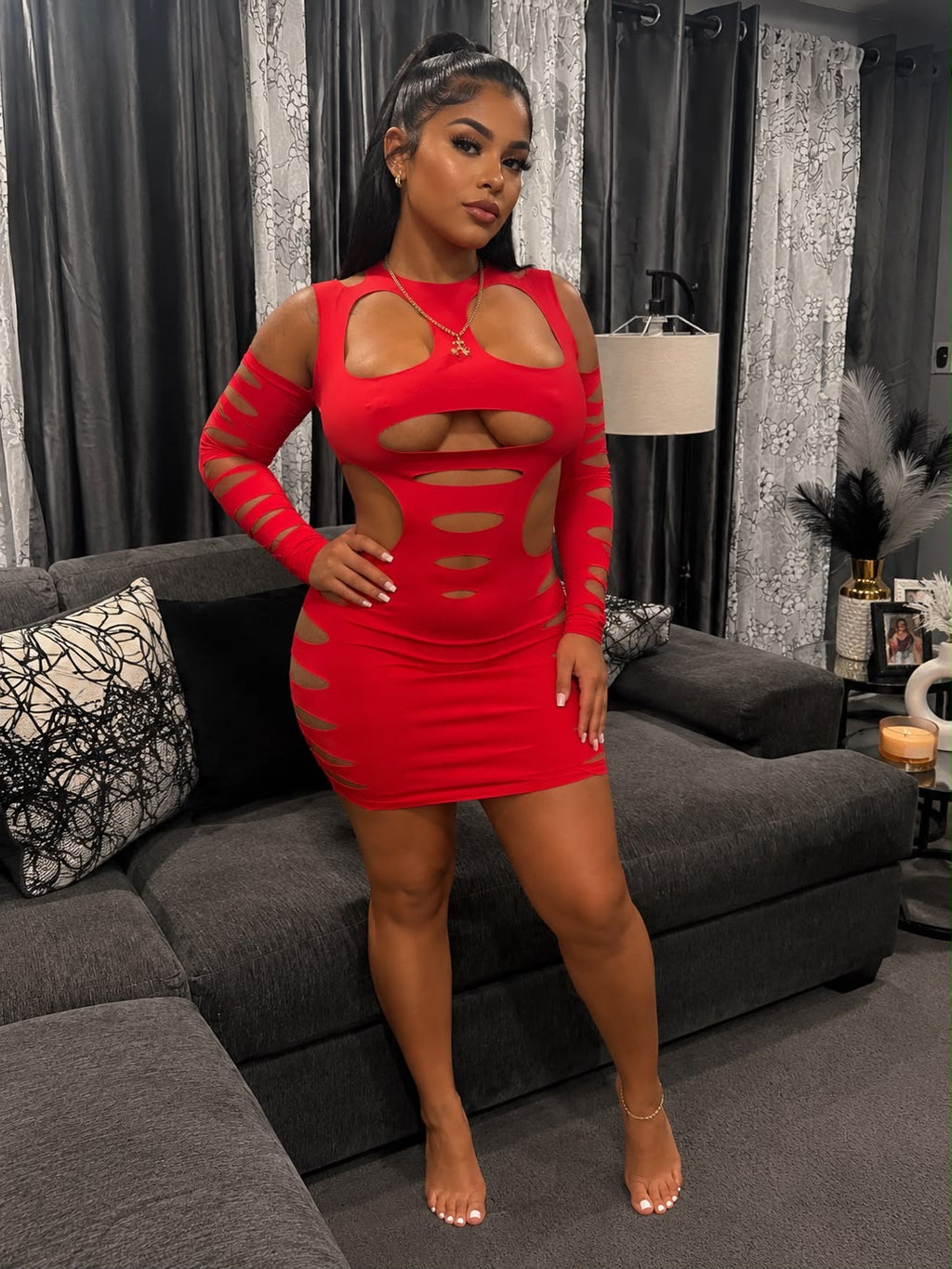 CUT OUT LONG SLEEVE DRESS