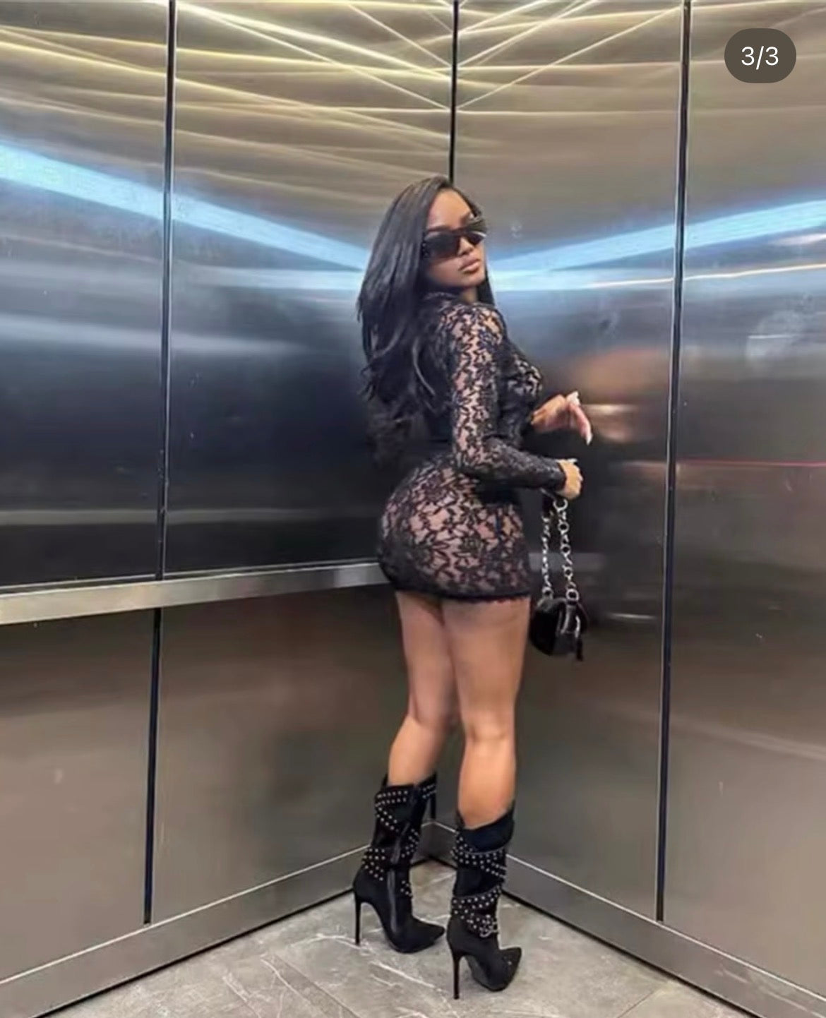 LONG SLEEVE SHEER LACE MINI DRESS