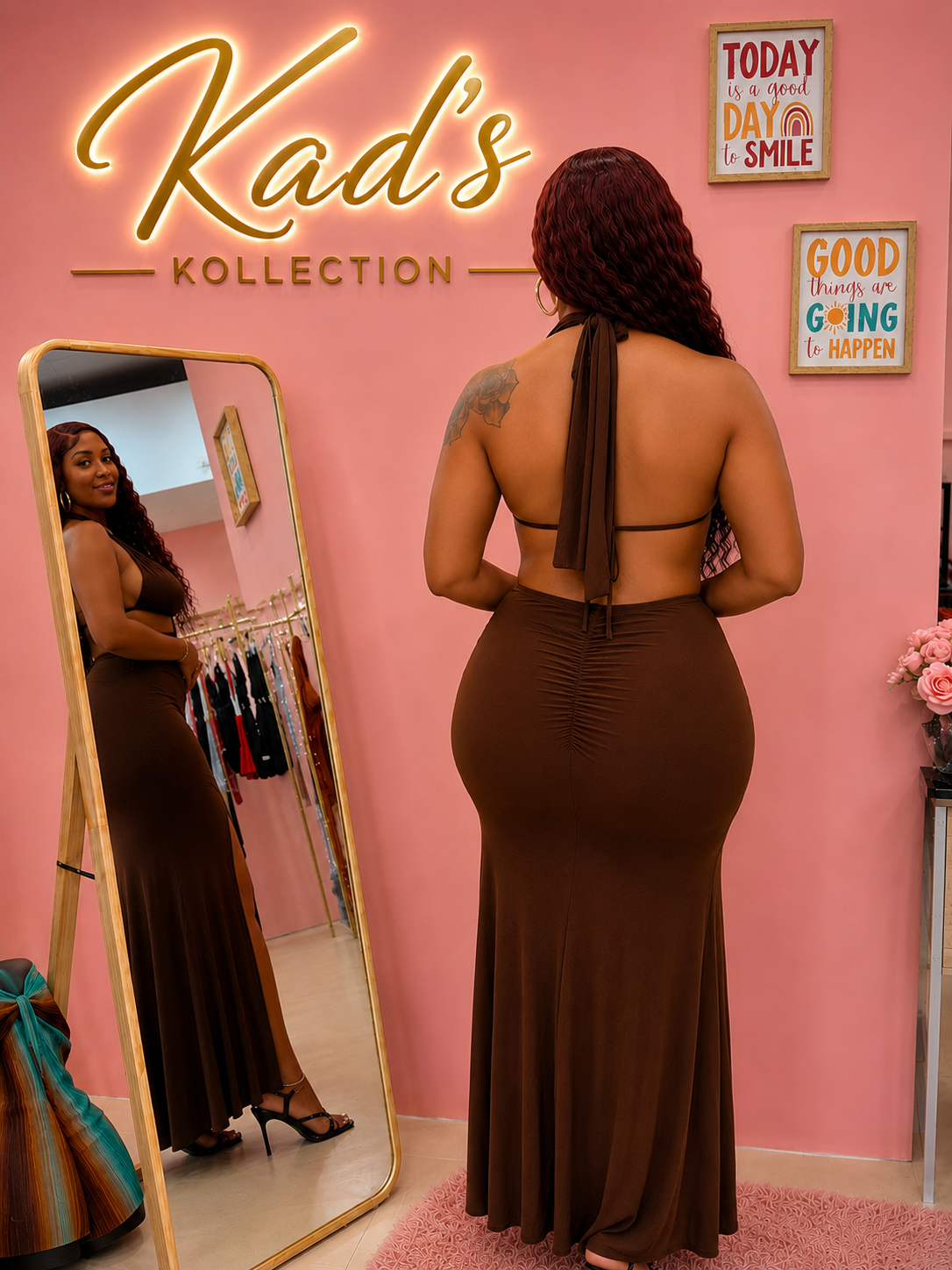 RING FRONT SLIT MAXI DRESS