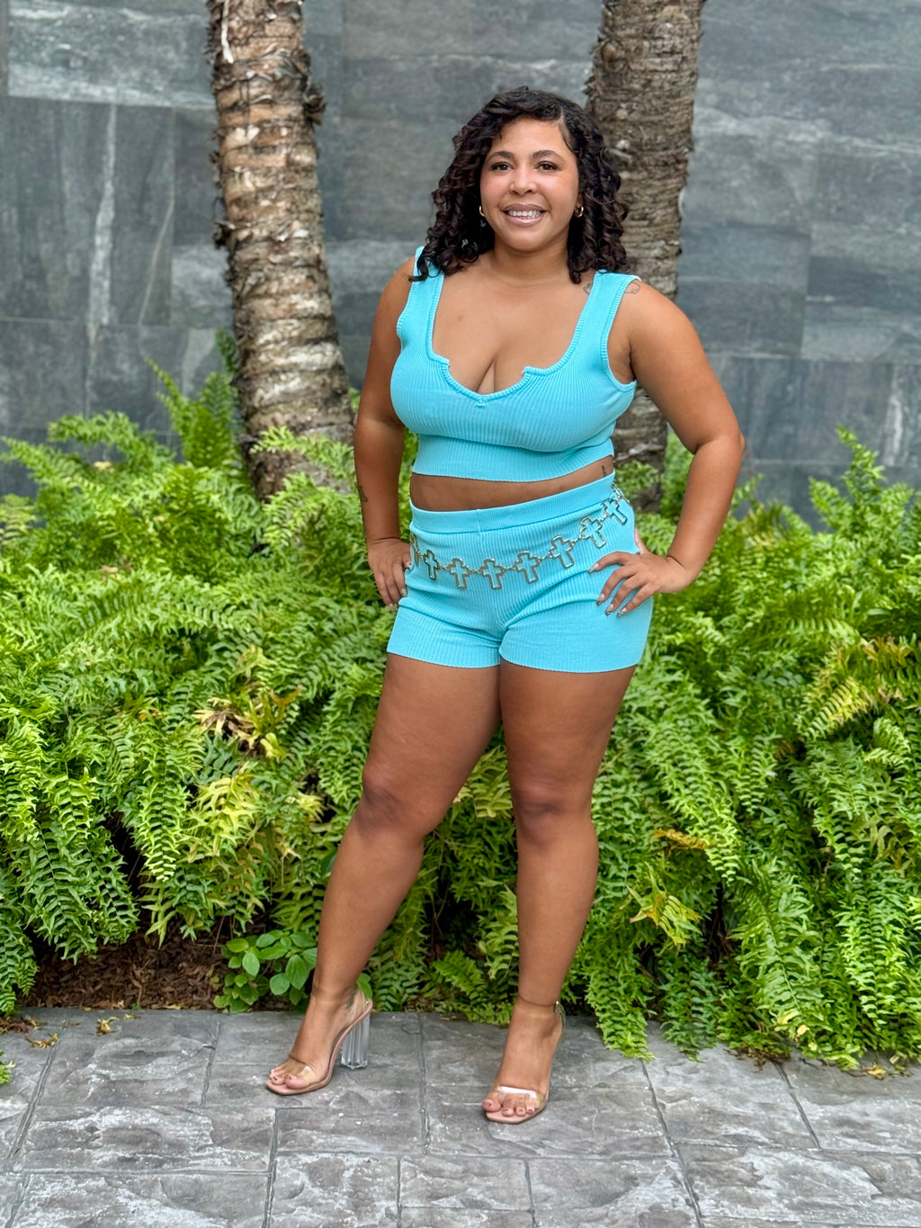 2PC SHORTS SET V NECK