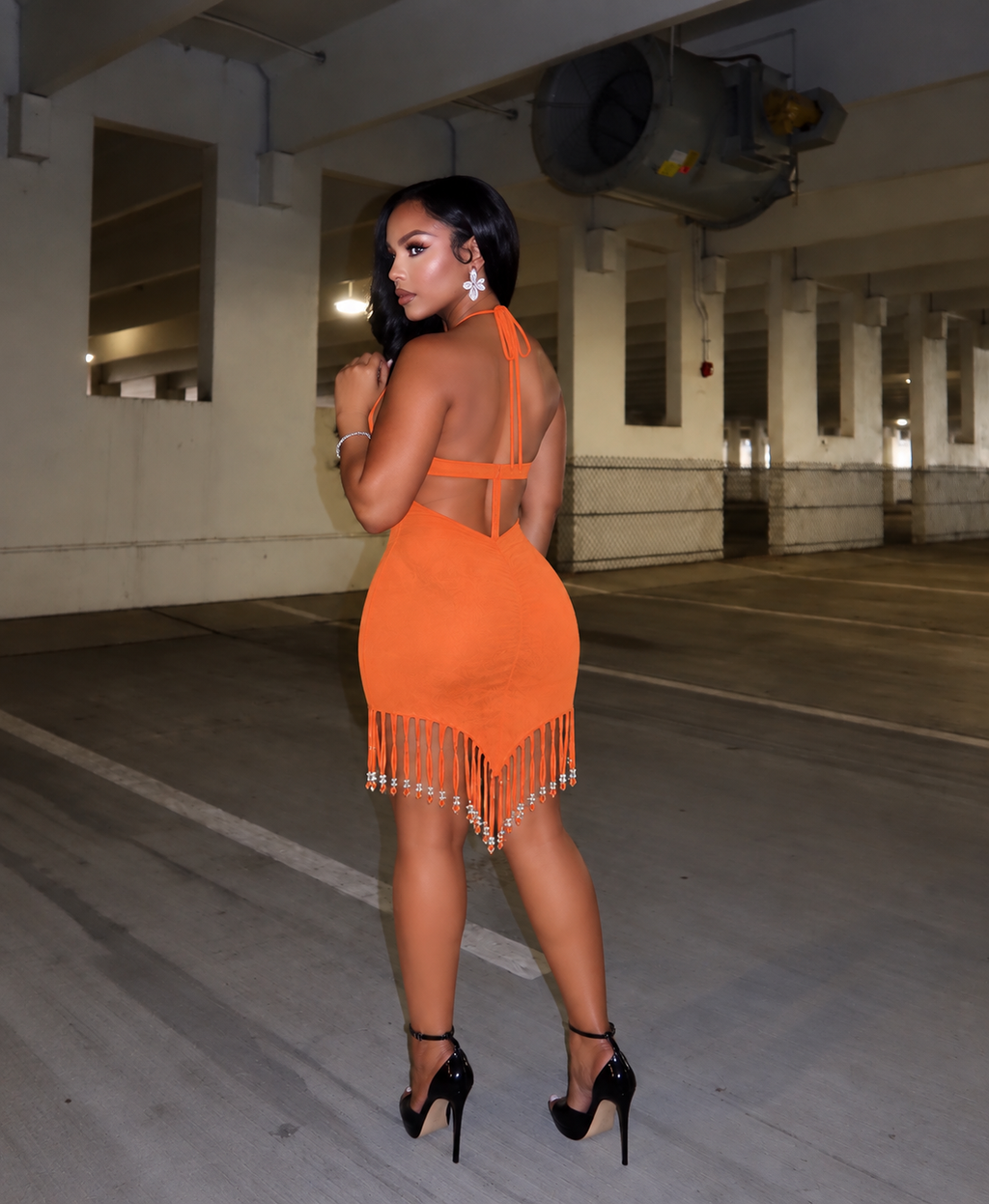 BEAD HALTER MINI DRESS