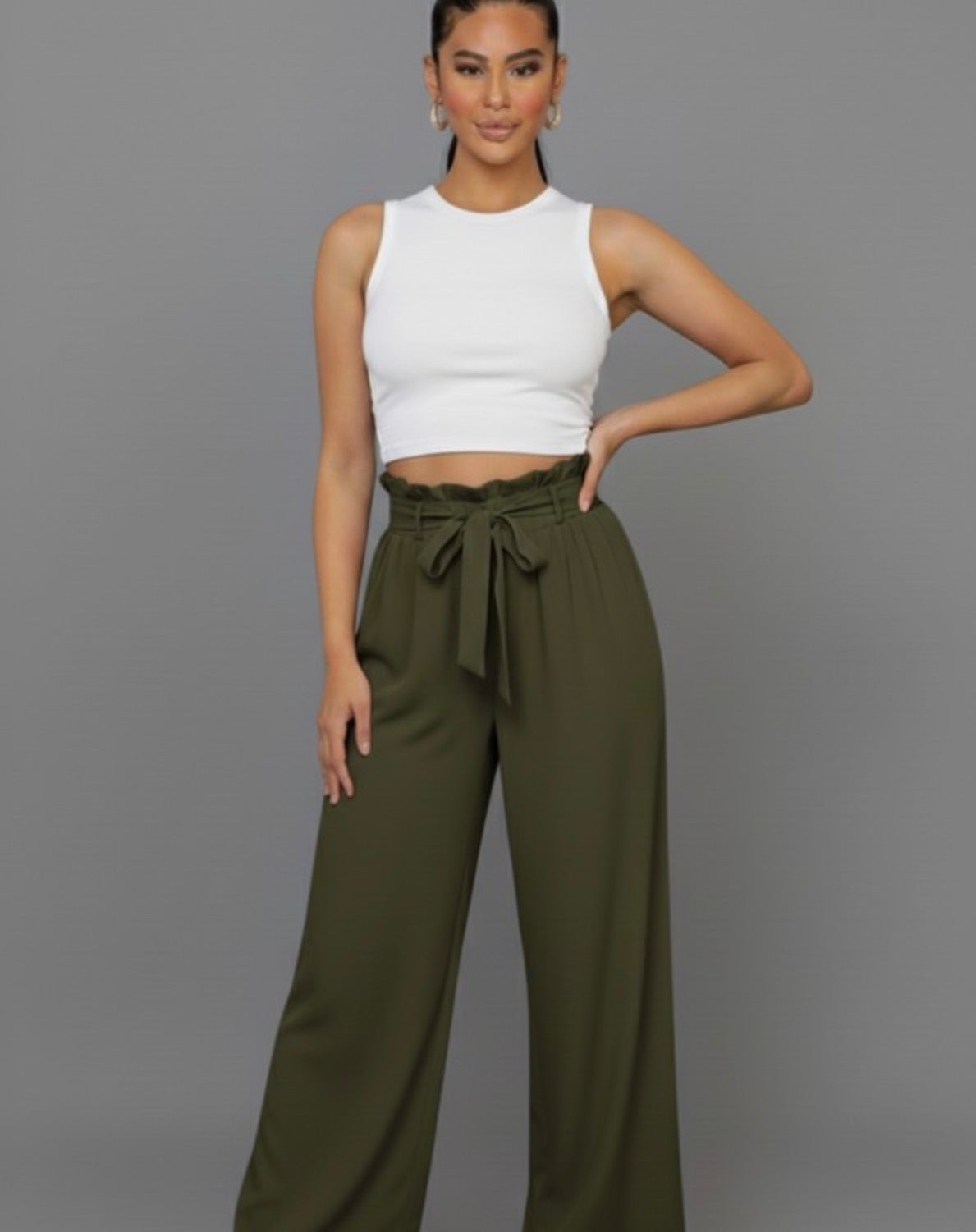 Casual Tie Front Wide Leg Pants