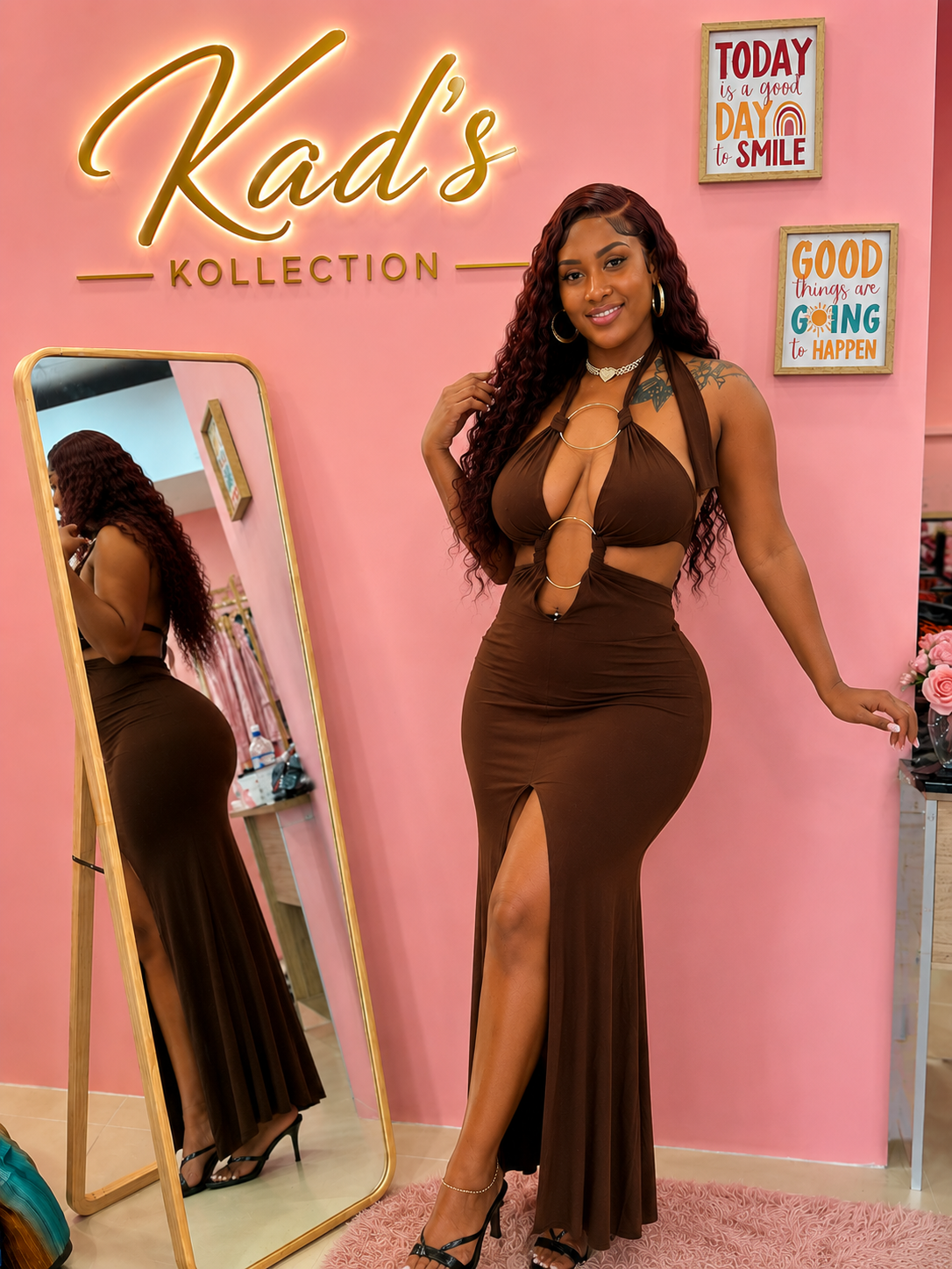 RING FRONT SLIT MAXI DRESS