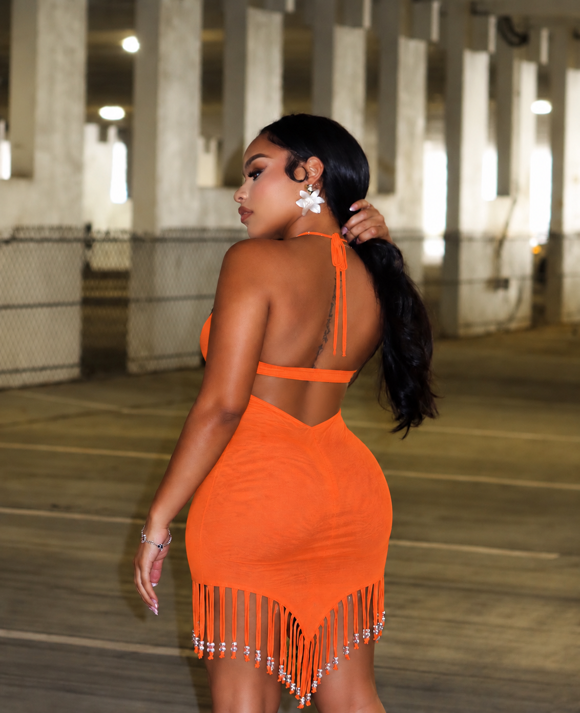 BEAD HALTER MINI DRESS