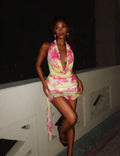 FLORAL COWL FLOWY MINI DRESS