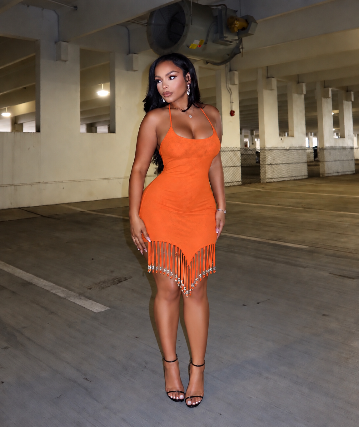 BEAD HALTER MINI DRESS