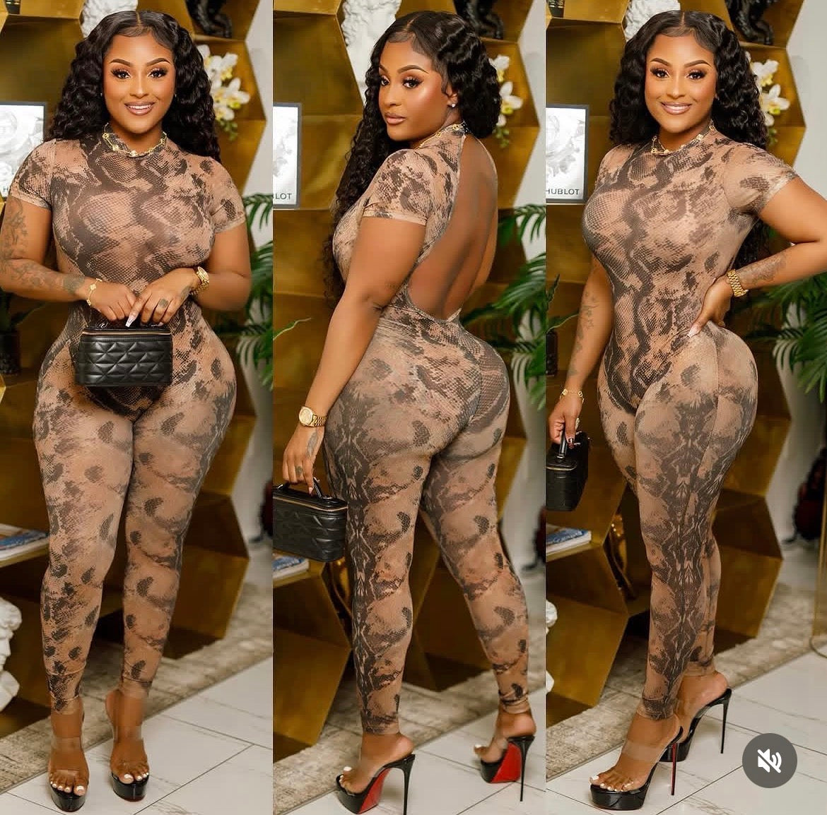 SNAKE PRINT BACK OUT JUMPSUIT