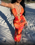 Tropical Print Sheer Maxi Dress