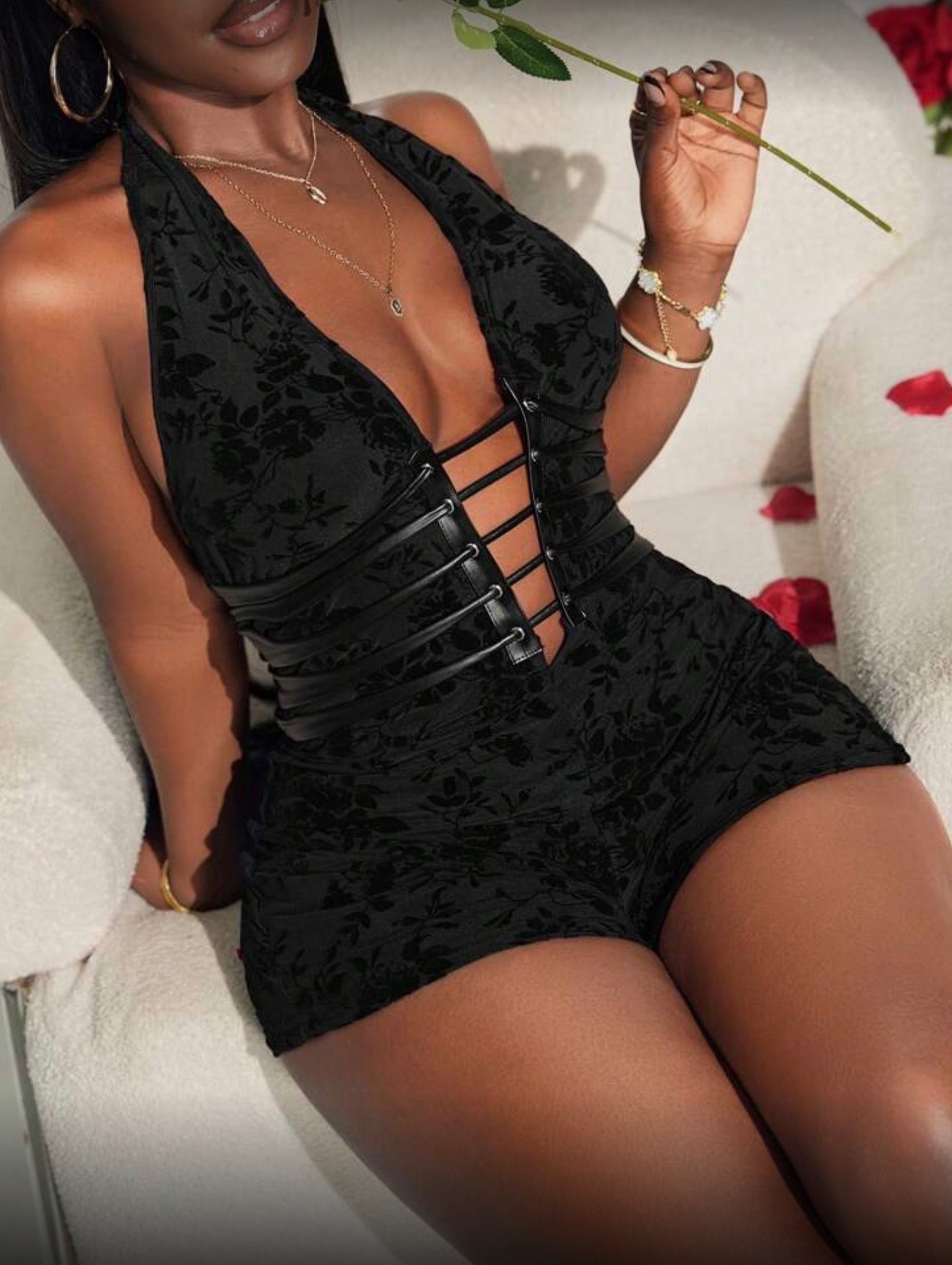 Halter Textured Mini Romper