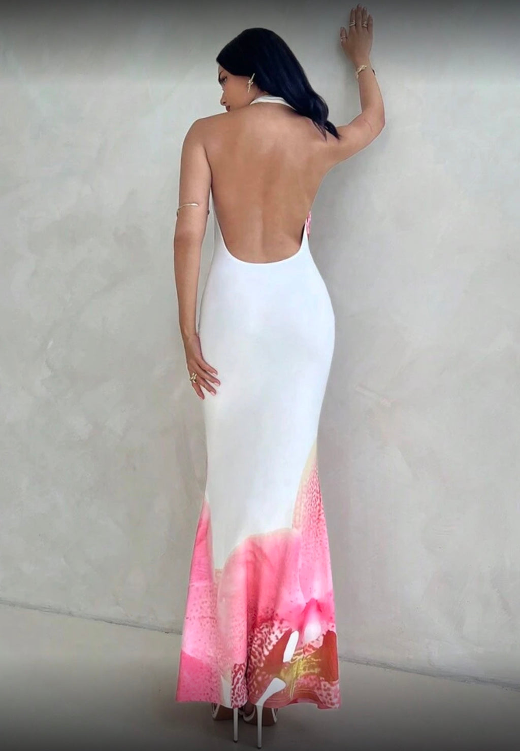 Halter Open Back Flower Maxi Dress