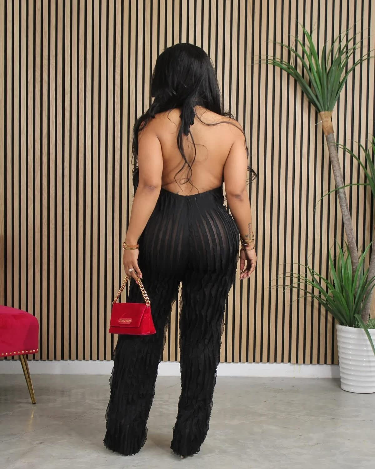 Slaydiva Elegant Halter Neck Sheer Jumpsuit