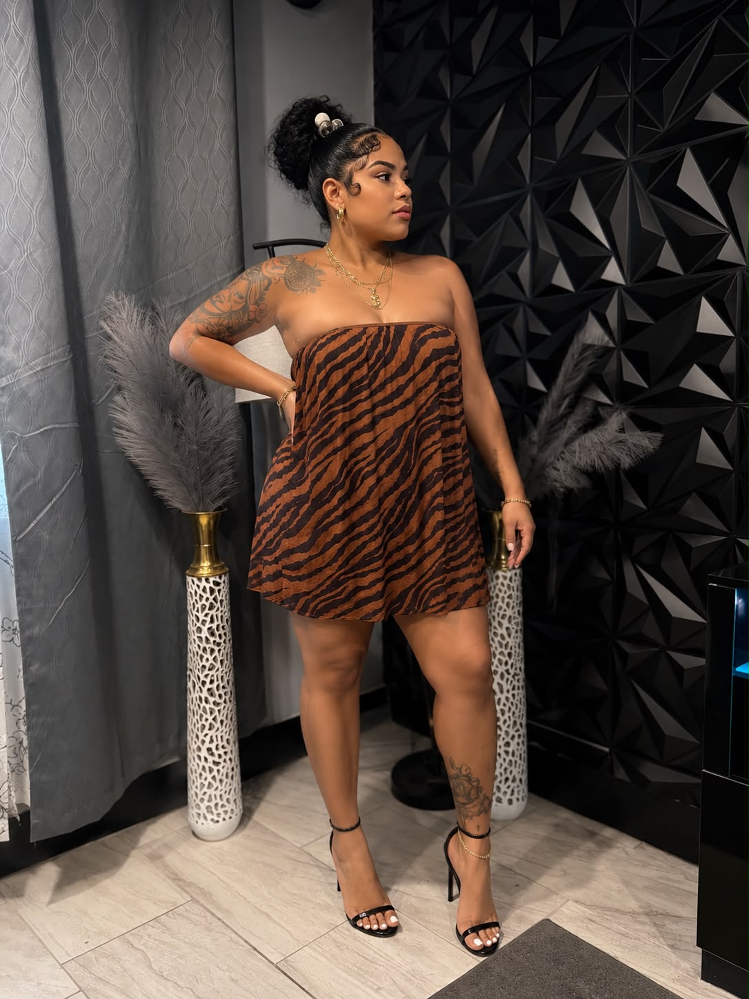 TIGER TUBE MESH MINI DRESS